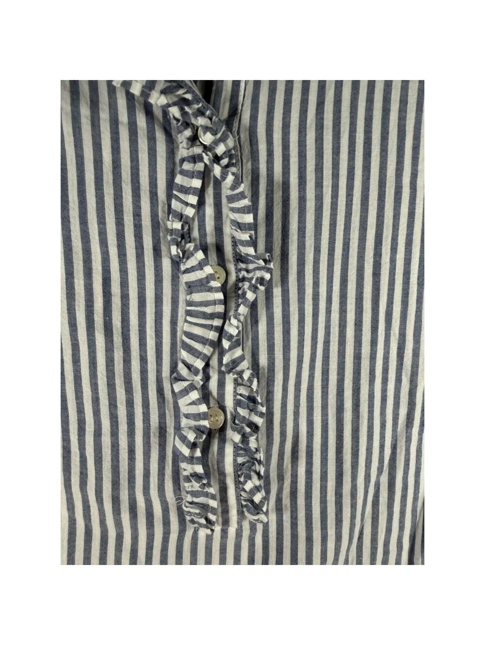 J.Crew Womens Blue White Striped Ruffle Front Cotton Blouse Small